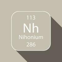 Nihonium symbol with long shadow design. Chemical element of the periodic table. Vector illustration.