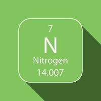 Nitrogen symbol with long shadow design. Chemical element of the periodic table. Vector illustration.