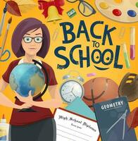 Teacher with education supplies. Back to school vector