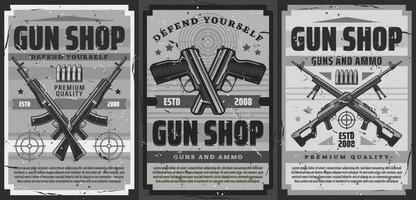 Gun and ammunition shop retro vector poster