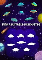 Kids space game with rockets silhouettes, riddle vector