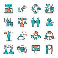 Business team, chat messenger, communication icons vector