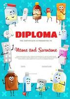 Diploma certificate happy cartoon medicine pills vector