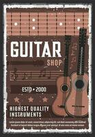 Retro poster, guitar and music instruments shop vector