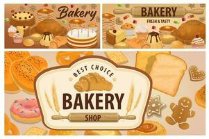 Sweet pastry, bakery product vector banners