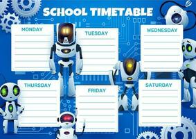 colegio calendario con dibujos animados robots y engranajes vector