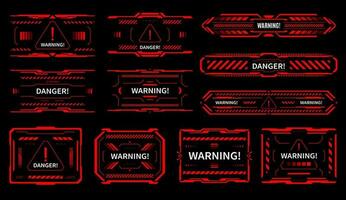 HUD danger and alert attention red interface signs vector