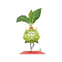 Funny cabbage turnip cartoon character on fitness vector