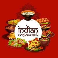 Indian cuisine restaurant menu cover vector