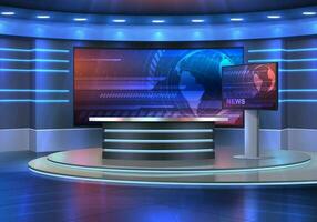 Studio interior for news broadcasting, empty room vector