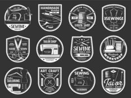 Sewing and tailor shop vector vintage icons