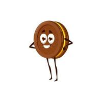 Chocolate cookie cartoon character, vector biscuit