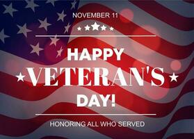 Happy Veteran Day vector greeting card, usa flag