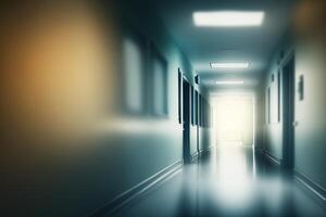 The long corridor of the hospital. Modern interior blurred background. . photo