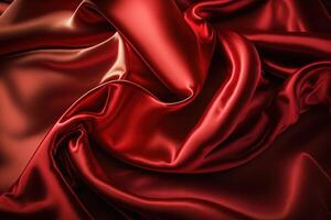 Abstract background, red satin silk fabric, Luxurious elegant waves, folds texture fabric. . photo