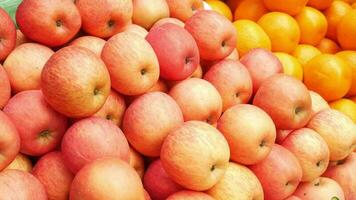 Close up of fresh apple display for sale video