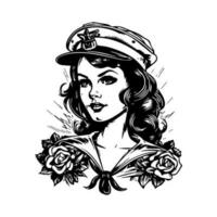 Set sail with our daring female sailor illustration. This empowering artwork captures the spirit of adventure and the sea. vector