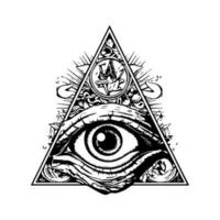 Eye in triangle handdrawn lineart illustration vector