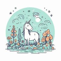 cute and colorful kawaii unicorn illustration perfect for any fun and whimsical design project vector