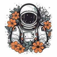 astronauta con flor logo. un negrita y único diseño Perfecto para tu tema espacial marca vector