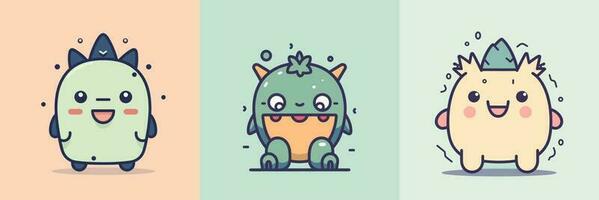 Cute mascot monster kawaii character cartoon illustration set collection vector