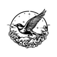 Fly high with our captivating bird tattoo design. This stunning illustration features intricate details that will make your skin soar vector