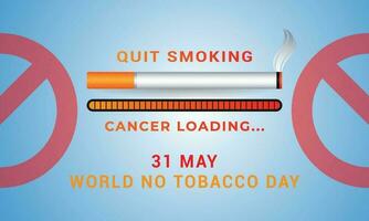 dejar de fumar, cáncer cargando, mundo No tabaco día con cigarrillo y prohibido firmar conciencia enviar bandera diseño modelo vector