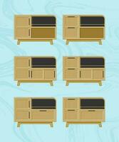 flat design wooden furniture set for interior design . wooden furniture set vector.  wooden storage set for home interior design vector