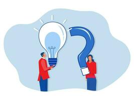 Problem solving concept, business people standing with question marks then help hand put the lamp halfway to solve the bright problem. Creative.vector design illustration. vector