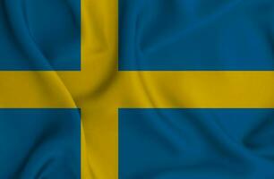 Realistic waving flag of Sweden, 3d illustration photo