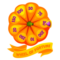 Halloween Wheel of Fortune, button rotation. 2D game asset. Halloween Bonus Popup and golden ribbon. png