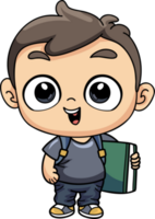 Happy boy holding a book illustration in doodle style png