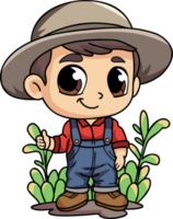 Happy farmer man working hard character illustration in doodle style png