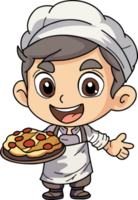 Happy chef man holding food illustration in doodle style png