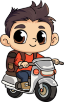 Happy delivery man with scooter character illustration in doodle style png