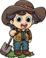 Happy female farmer working hard character illustration in doodle style png