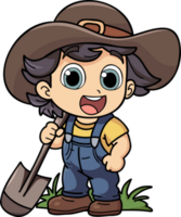 feliz fêmea agricultor trabalhando Difícil personagem ilustração dentro rabisco estilo png