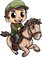 Happy farmer man riding a horse character illustration in doodle style png