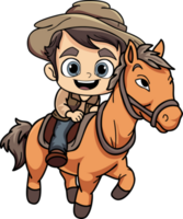 Happy farmer man riding a horse character illustration in doodle style png