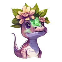 cute dinosaur with flower, watercolor. png