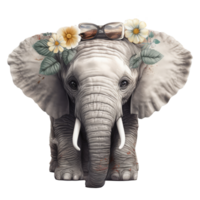 cute baby elephant watercolor with colorful flowers . png