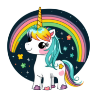 süß Einhorn mit ein Regenbogen Mähne . ai generiert png