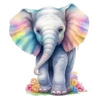 fofa bebê elefante aguarela com colorida flores . ai gerado png