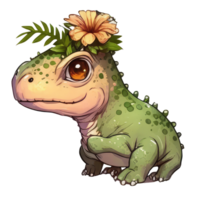 cute dinosaur with flower, watercolor . png