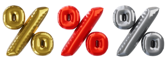 Balloon Percent sign, red golden silver Realistic 3D png