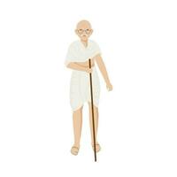 Character Of Mahatma Gandhiji Standing With Stick On White Background. vector