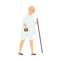 Side View Of Mahatma Gandhi Standing With Stick On White Background. vector