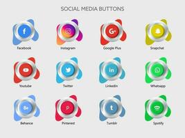 Set Of Colorful Social Media App Buttons On Grey Background. vector