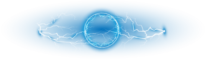 Blau Ball Blitz auf ein transparent Hintergrund. abstrakt elektrisch Blitz schlagen. Licht blinken, Donner, Funke. png. png