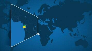 Location of Gabon on the World Map with Enlarged Map of Gabon with Flag. vector